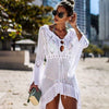 Crochet White Knitted Beach Cover up dress Tunic Long Pareos Bikinis