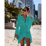 Crochet White Knitted Beach Cover up dress Tunic Long Pareos Bikinis