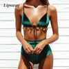 Sexy Velvet micro bikini 2019 women Green Tassel Bikini Set swimwear