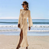 Crochet White Knitted Beach Cover up dress Tunic Long Pareos Bikinis