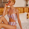 sexy striped hollow out one piece swimsuit